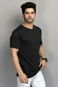 Reliable Black Cotton Blend Solid Round Neck Tees For Men-thumb2