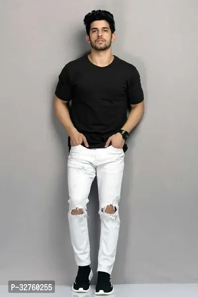 Reliable Black Cotton Blend Solid Round Neck Tees For Men-thumb5