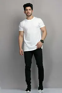 Reliable White Cotton Blend Solid Round Neck Tees For Men-thumb4