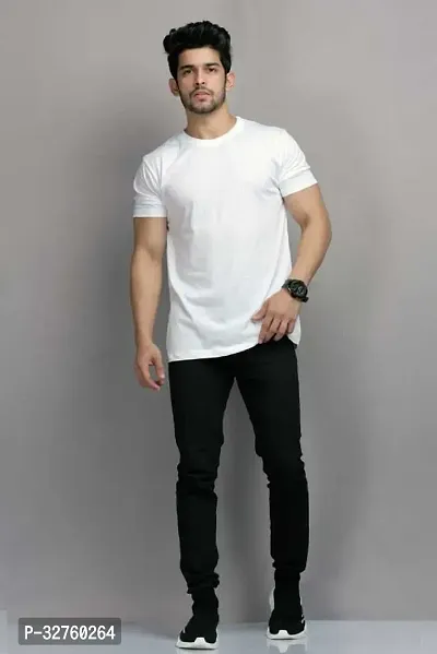 Reliable White Cotton Blend Solid Round Neck Tees For Men-thumb5