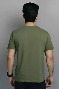 Reliable Olive Cotton Blend Solid Round Neck Tees For Men-thumb1