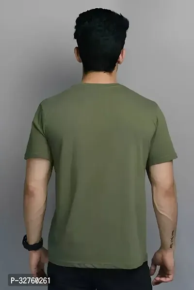 Reliable Olive Cotton Blend Solid Round Neck Tees For Men-thumb2