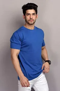 Reliable Blue Cotton Blend Solid Round Neck Tees For Men-thumb2