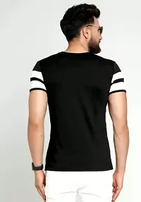 Reliable Black Cotton Blend Striped Round Neck Tees For Men-thumb1