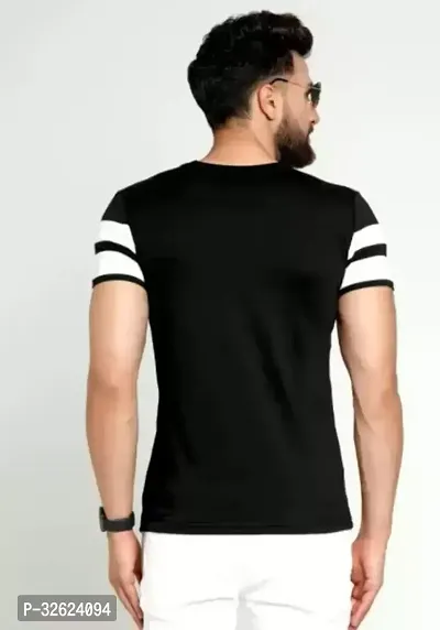 Reliable Black Cotton Blend Striped Round Neck Tees For Men-thumb2