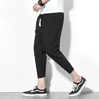 Stylish Black Polyester Solid Regular Track Pants For Men-thumb4