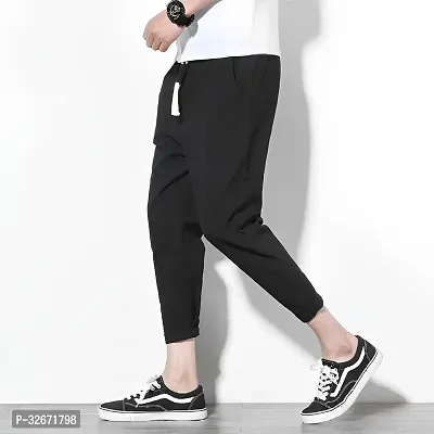 Stylish Black Polyester Solid Regular Track Pants For Men-thumb5