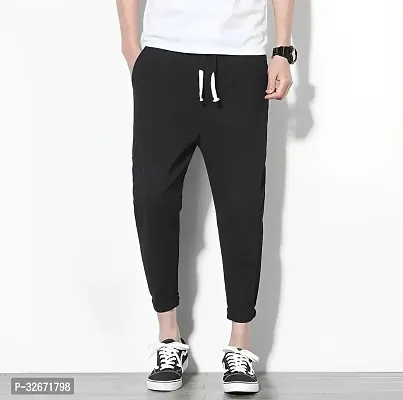 Stylish Black Polyester Solid Regular Track Pants For Men-thumb0