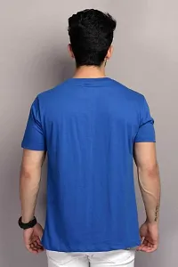 Reliable Blue Cotton Blend Solid Round Neck Tees For Men-thumb1