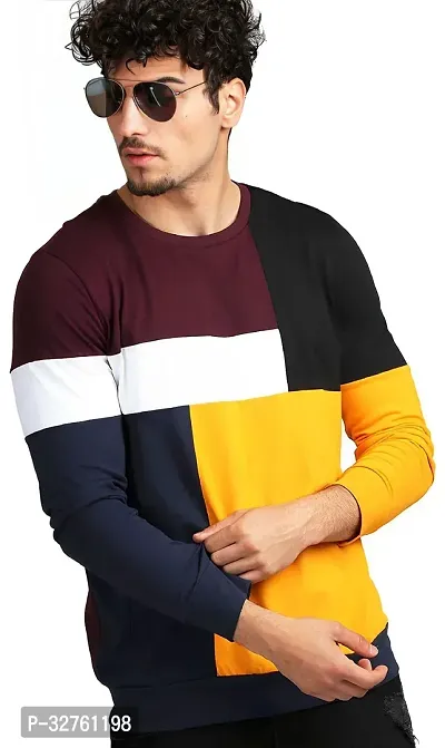 Reliable Multicoloured Cotton Blend Colourblocked Round Neck Tees For Men-thumb0