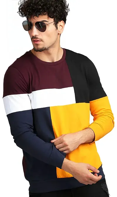 Colorblocked Round Neck Full Sleeve Regular Fit T-Shirts For Men