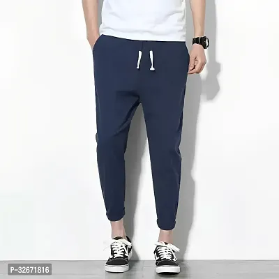 Stylish Navy Blue Polyester Solid Regular Track Pants For Men-thumb0