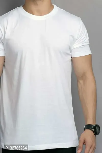 Reliable White Cotton Blend Solid Round Neck Tees For Men-thumb4