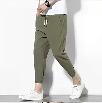 Stylish Olive Polyester Solid Regular Track Pants For Men-thumb2