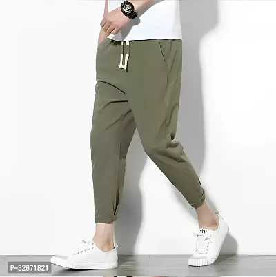 Stylish Olive Polyester Solid Regular Track Pants For Men-thumb3