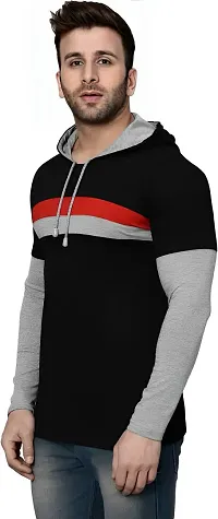 Reliable Multicoloured Cotton Blend Colourblocked Hooded Tees For Men-thumb2