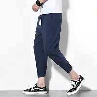 Stylish Navy Blue Polyester Solid Regular Track Pants For Men-thumb2