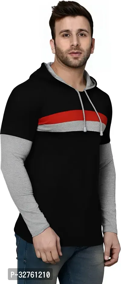 Reliable Multicoloured Cotton Blend Colourblocked Hooded Tees For Men-thumb4