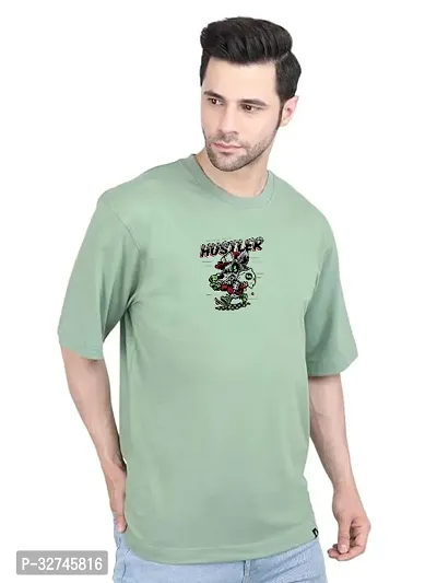 Reliable Green Cotton Blend Printed Round Neck Tees For Men-thumb2