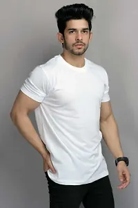 Reliable White Cotton Blend Solid Round Neck Tees For Men-thumb2