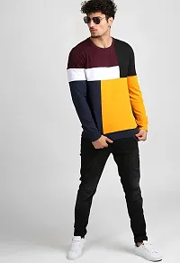 Reliable Multicoloured Cotton Blend Colourblocked Round Neck Tees For Men-thumb3