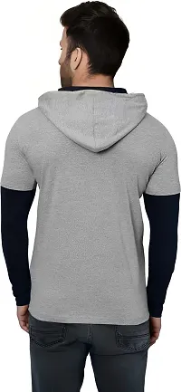 Reliable Multicoloured Cotton Blend Colourblocked Hooded Tees For Men-thumb1