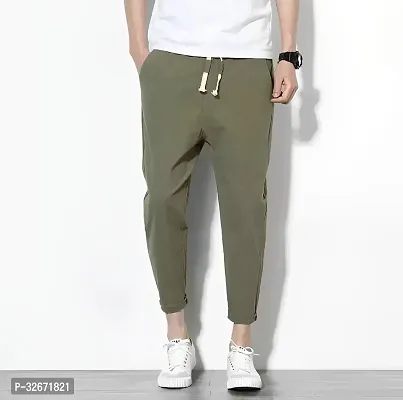 Stylish Olive Polyester Solid Regular Track Pants For Men-thumb0