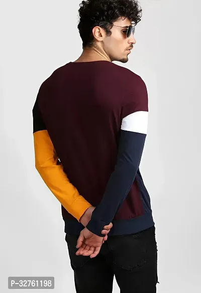 Reliable Multicoloured Cotton Blend Colourblocked Round Neck Tees For Men-thumb2