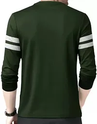 Solid Striped Olive Color Round Neck Full Sleeves Regular Fit T-Shirts For Men-thumb1