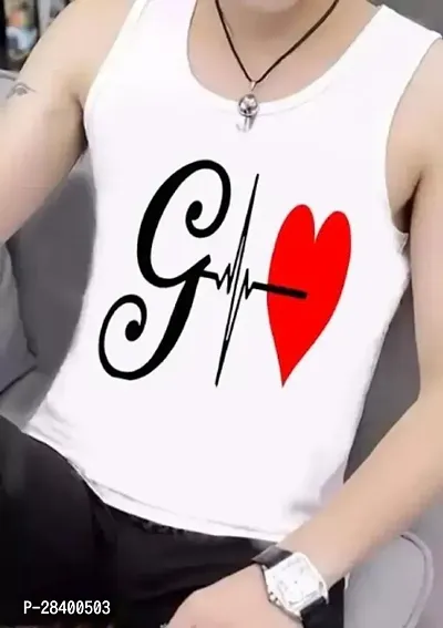 Typography Printed White Color Scoop Neck Vest For Mens