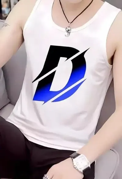 Typography Color Scoop Neck Vest For Mens