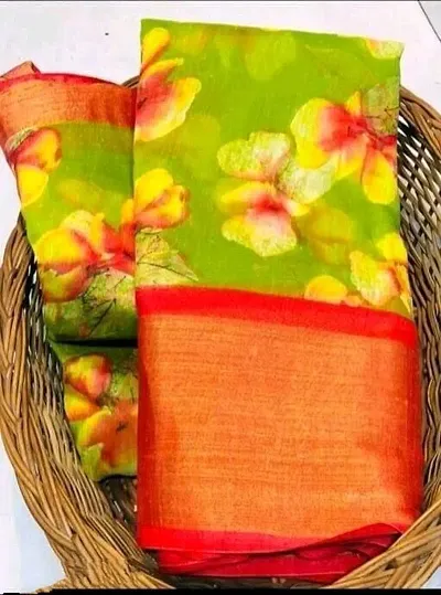 Attractive Cotton Silk Printed Saree with Blouse piece