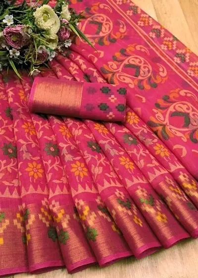 Cotton Floral Printed Sarees with Blouse piece