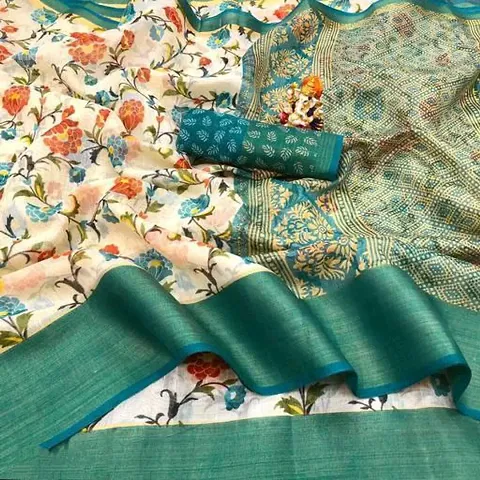 Stunning Soft Cotton Printed Zari border sarees