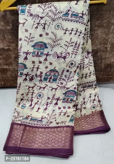 Stylish Linen Blend Multicoloured Printed Saree With Blouse Piece For Women-thumb0