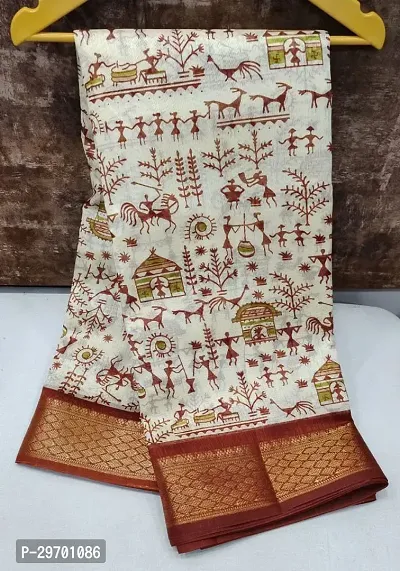 Stylish Linen Blend Multicoloured Printed Saree With Blouse Piece For Women