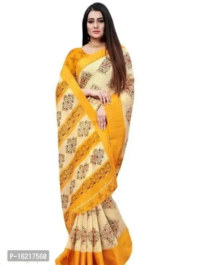 Stylish Fancy Cotton Blend Saree With Blouse Piece For Women