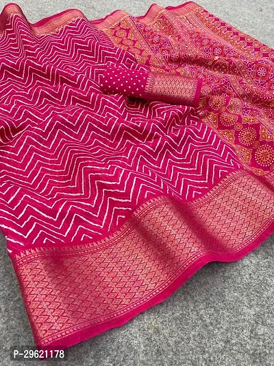 Stylish Pink Linen Blend Saree With Blouse Piece For Women