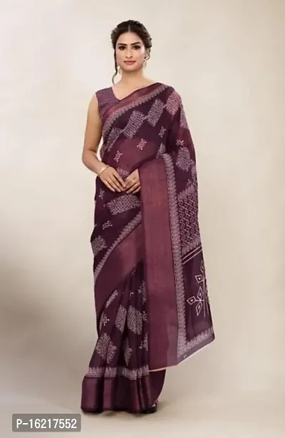 Stylish Fancy Cotton Blend Saree With Blouse Piece For Women