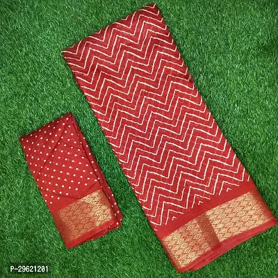 Stylish Red Linen Blend Saree With Blouse Piece For Women-thumb0