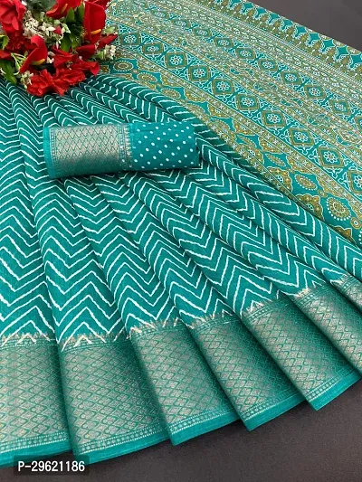 Stylish Green Linen Blend Saree With Blouse Piece For Women-thumb0