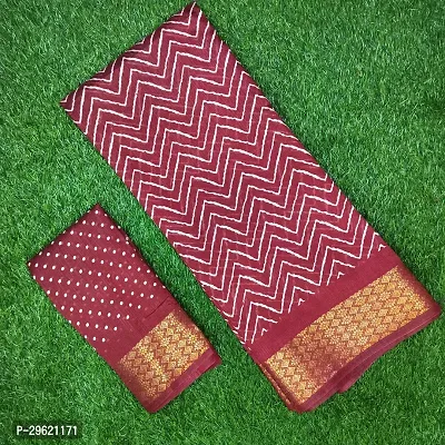 Stylish Maroon Linen Blend Saree With Blouse Piece For Women