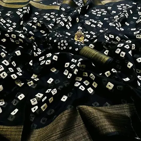 Trendy Cotton Silk Bandhani Printed Zari Border Sarees with Blouse Piece
