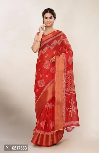 Stylish Fancy Cotton Blend Saree With Blouse Piece For Women-thumb0