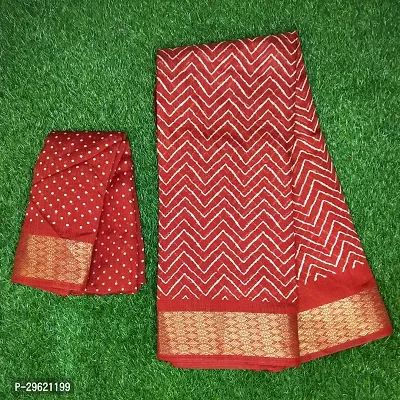 Stylish Red Linen Blend Saree With Blouse Piece For Women-thumb0