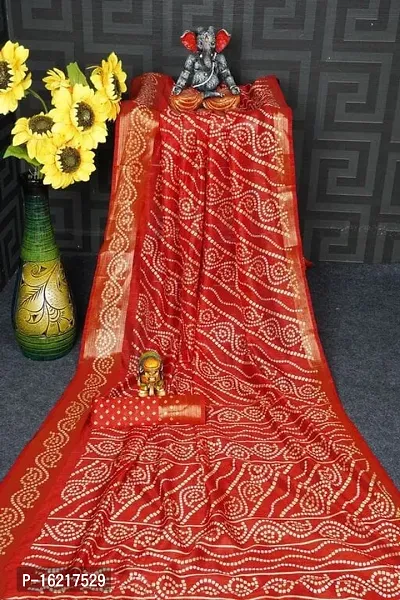 Stylish Fancy Cotton Blend Saree With Blouse Piece For Women