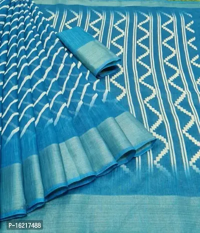 Stylish Fancy Cotton Blend Saree With Blouse Piece For Women-thumb0