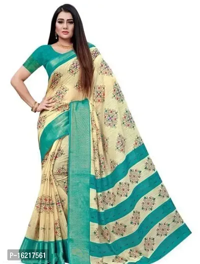 Stylish Fancy Cotton Blend Saree With Blouse Piece For Women