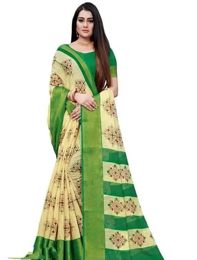 Glamorous Cotton Blend Saree with Blouse piece 