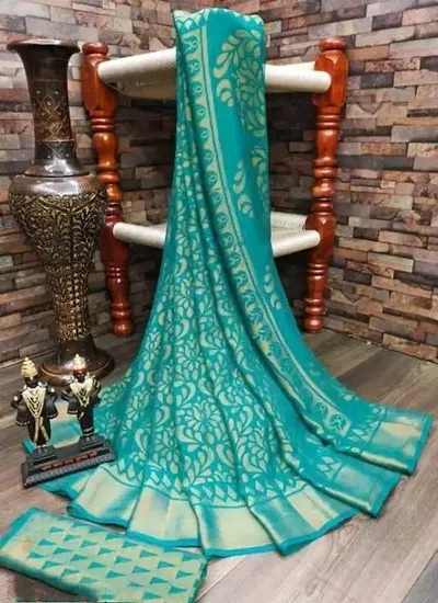 Trendy Brasso Printed Saree with Blouse piece